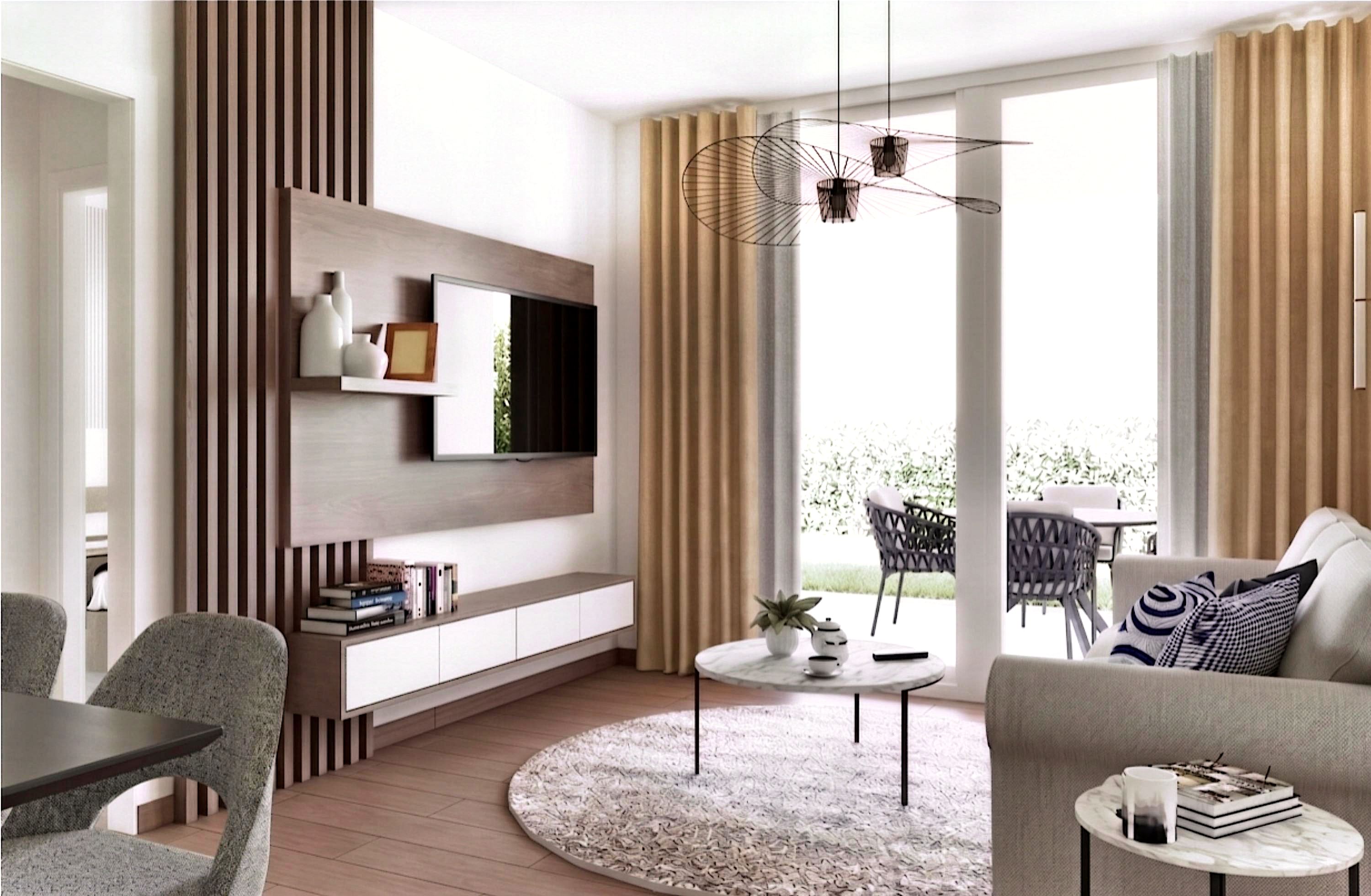 Oficiální vizualizace světlého interiéru Residence Amare