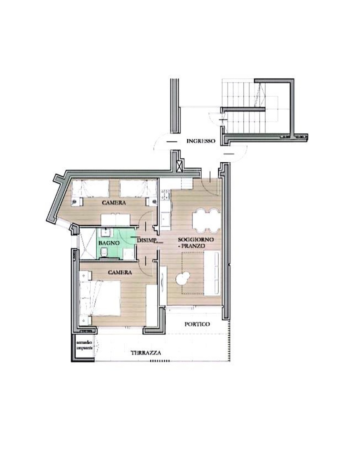 Půdorys apartmánu X2 z technického dokumentu Residence Amare