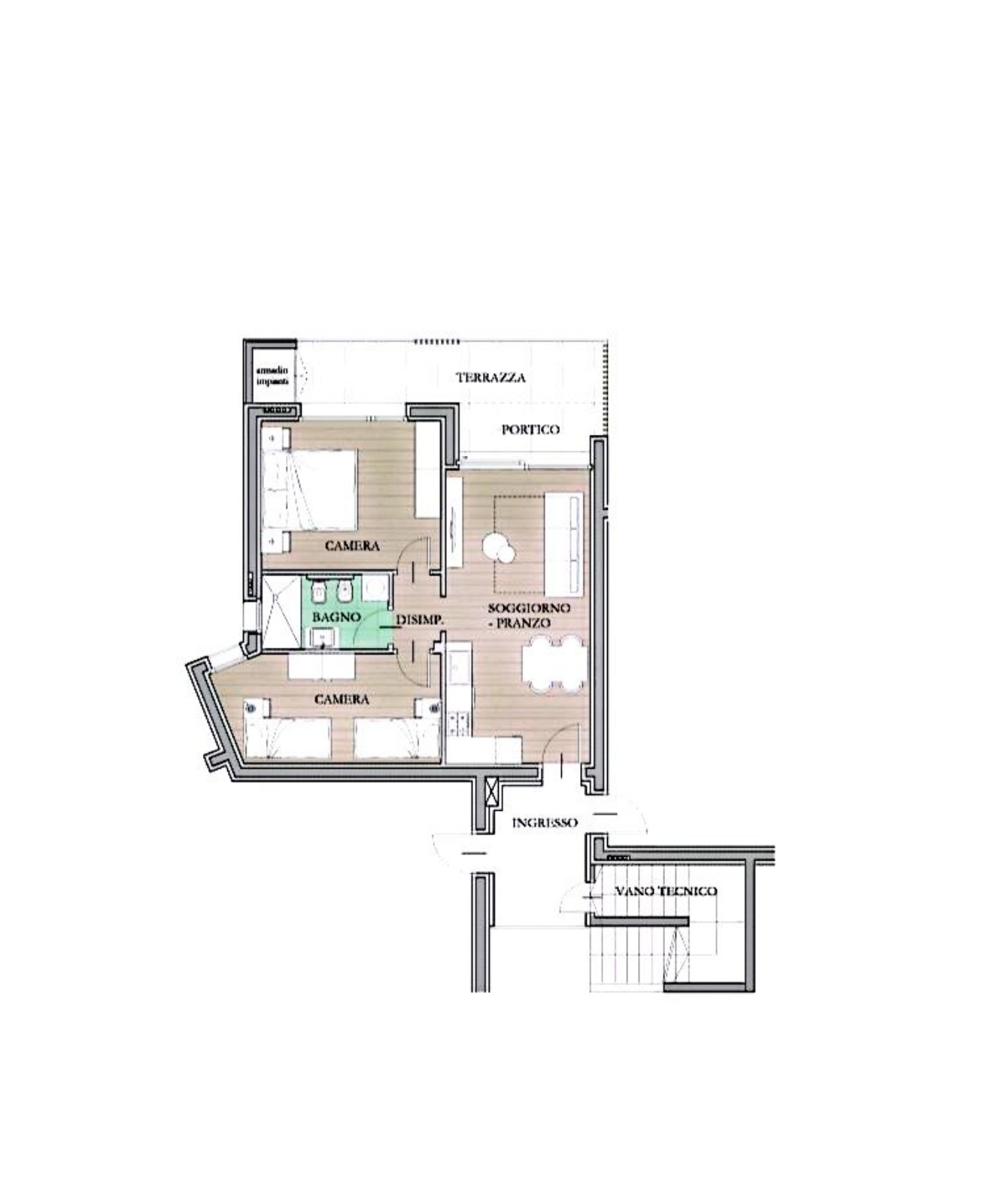 Půdorys apartmánu X3 z technického dokumentu Residence Amare